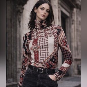 CARA CARA piper paisley  turtleneck top size XS
